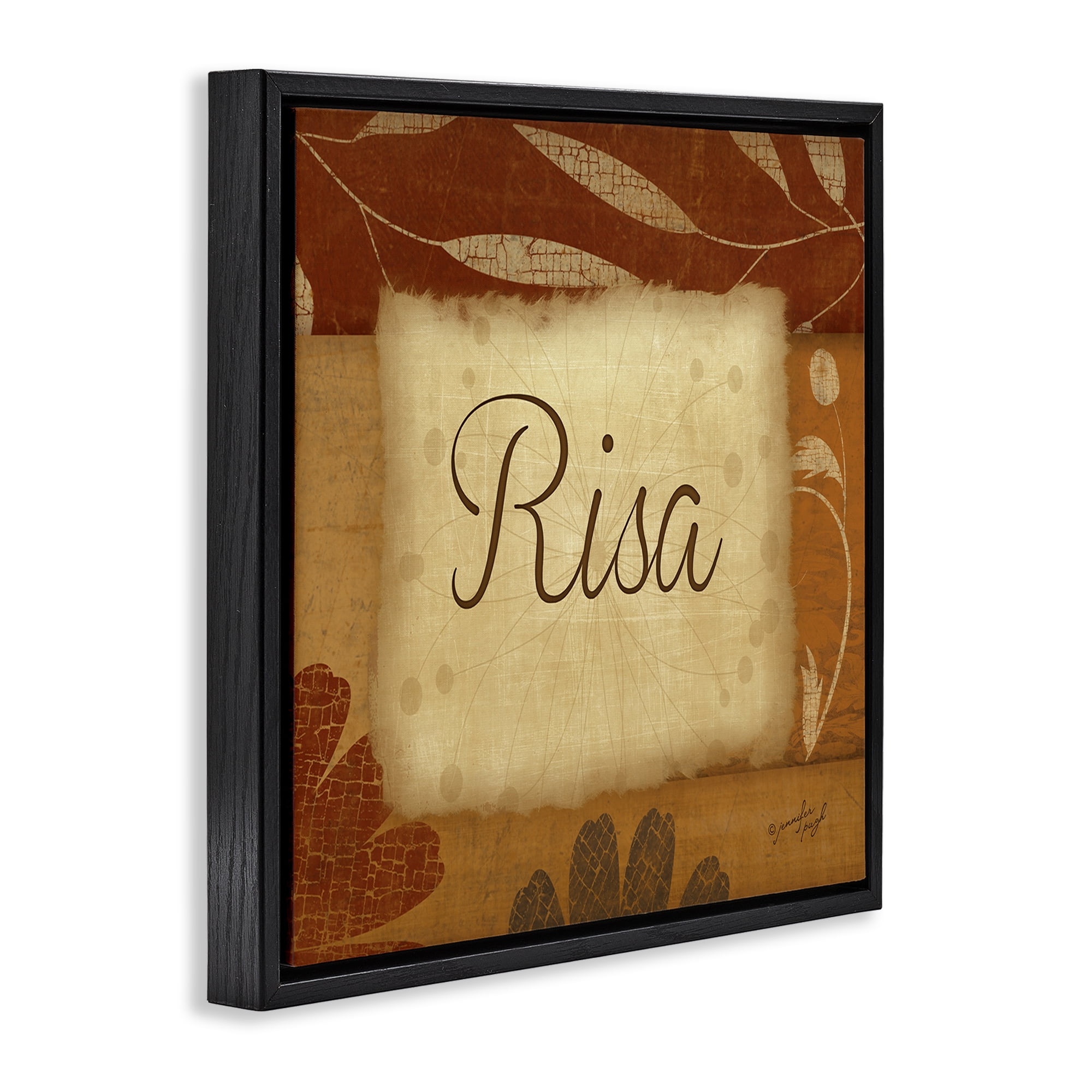 Stupell Industries Risa con Flores Tradicionales Typography and Symbols Painting Black Floater Framed Art Print Wall Art, 25 x 25
