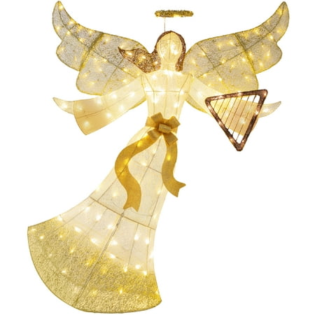 Best Choice Products 5ft Lighted Outdoor Angel Christmas Decoration for Lawn w/ 140 LED Lights, Harp, Bow, Ground Stakes