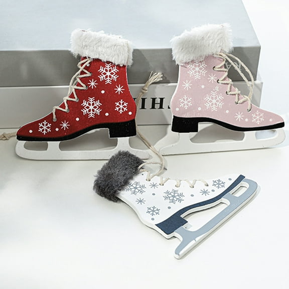 STRANDCHIC Set of 2 White Wood Ice Skate Ornaments for Christmas Tree and Holiday Party Decorations