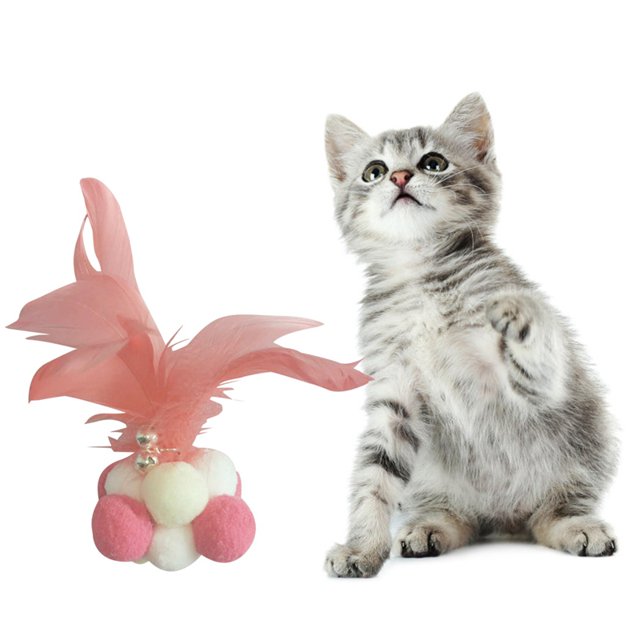 Cat Ball Toy Interactive Fake Feather Soft Cat Toy Cat Chew Toy Kitten Bell Toy