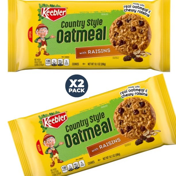Keebler Country Style Oatmeal Cookies with Raisins 10.1 oz pack of 2