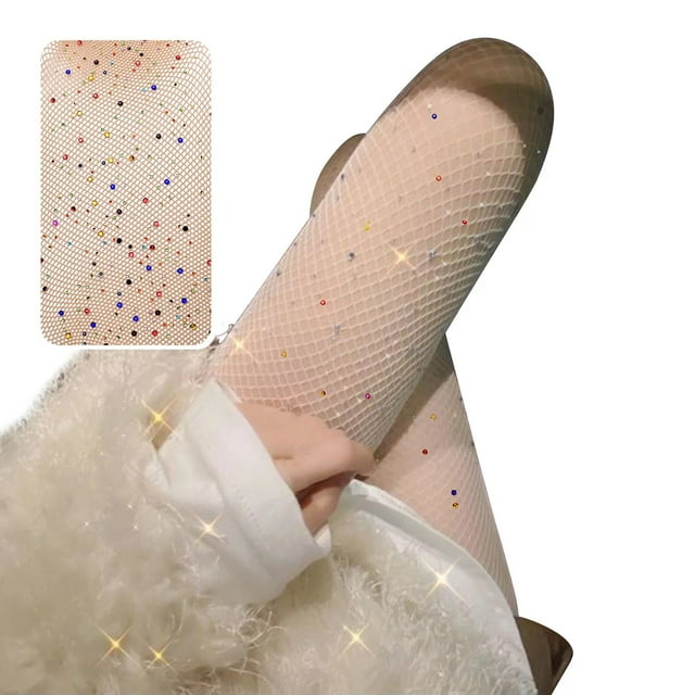 Lot de 2 Collants Aguichant pour Femmes Bas Collants avec Strass Fibre Acrylique Fine Découpe Résille Bas Collants pour Femmes Bas Collants pour Femmes Beige