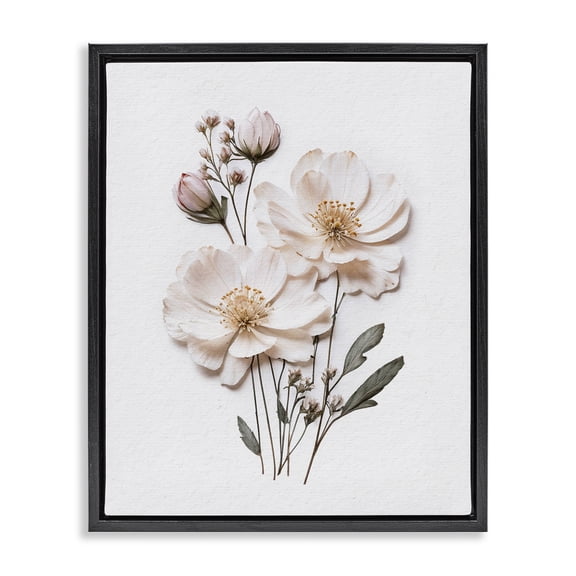 Elegant Pressed Flowers Black Framed Floater Canvas Wall Art, design by Lettered and Lined