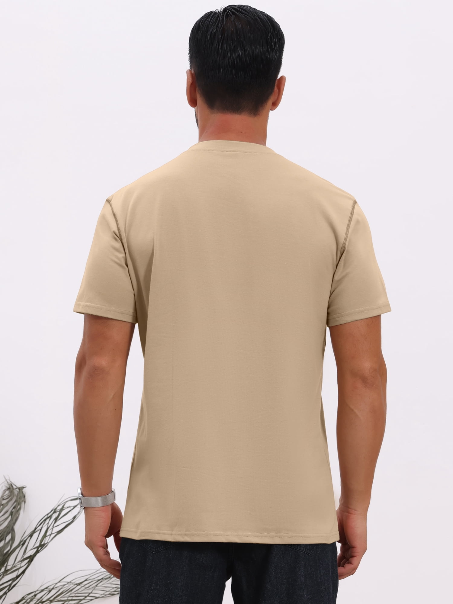 DARING DIVA Men's Henley Crew Neck Short Sleeve Button Down T-Shirt L Khaki