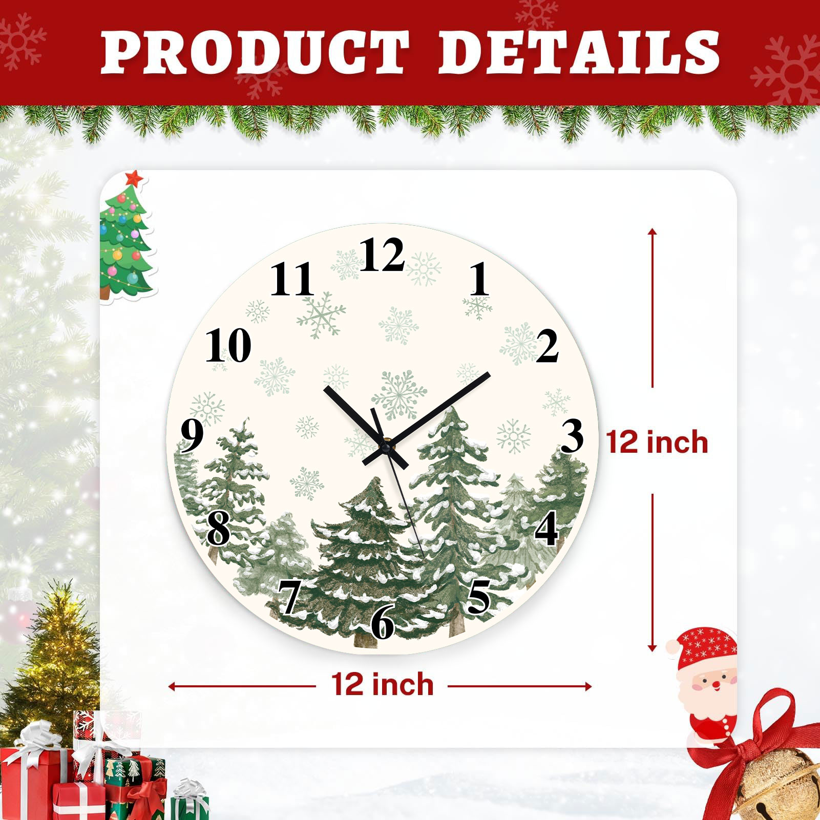 Sanmadrola Christmas Decoration Wall Clock Home Indoor Decor Silent Non Ticking Wooden 12'' Christmas Tree