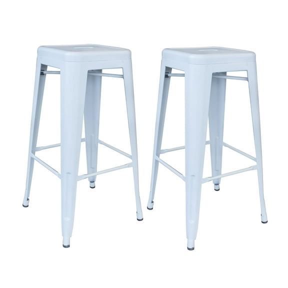 Offex Indoor/Outdoor 30 inch Metal Bar Stool Set White - 2 Piece