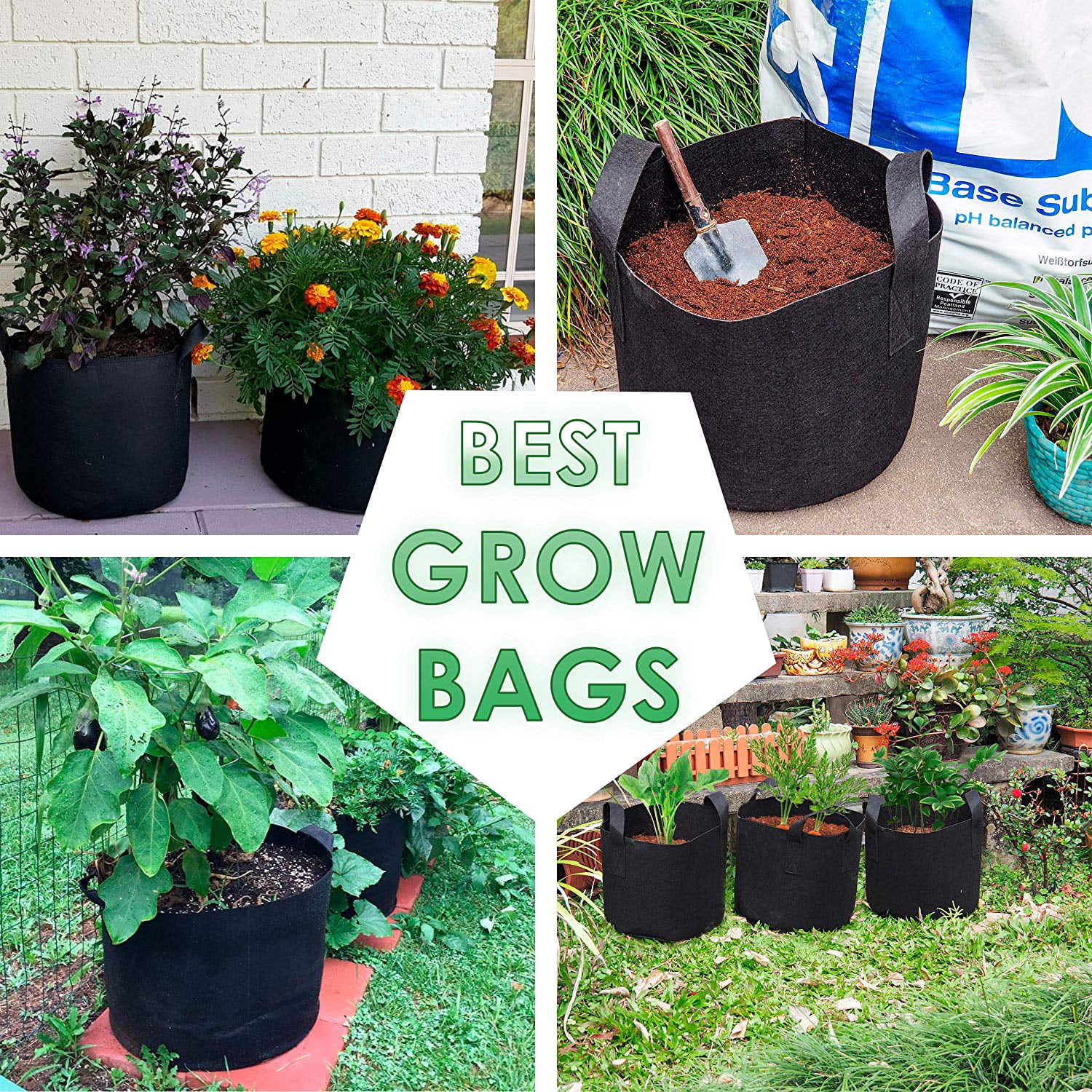 6 Pcs Grow Bags Garden Heavy Duty Non-Woven Aeration Plant Fabric Pot Container 