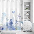 thumbnail image 2 of No Hook Shower Curtain, Purple Coastal Shower Curtains for Bathroom with See Through Top Window, Summer Ocean Coral Jellyfish Seahorse Starfish Waterproof & Washable Bath Curtain 60"x72", 2 of 9