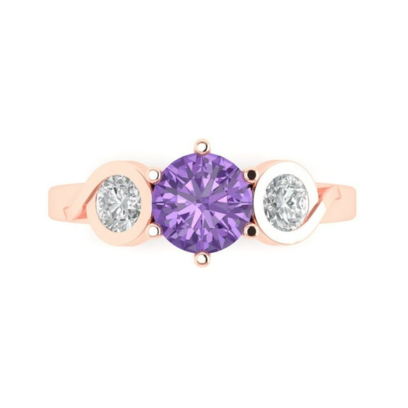 Clara Pucci 14K Rose Gold 1.72ct Alexandrite Three-Stone Ring for Women