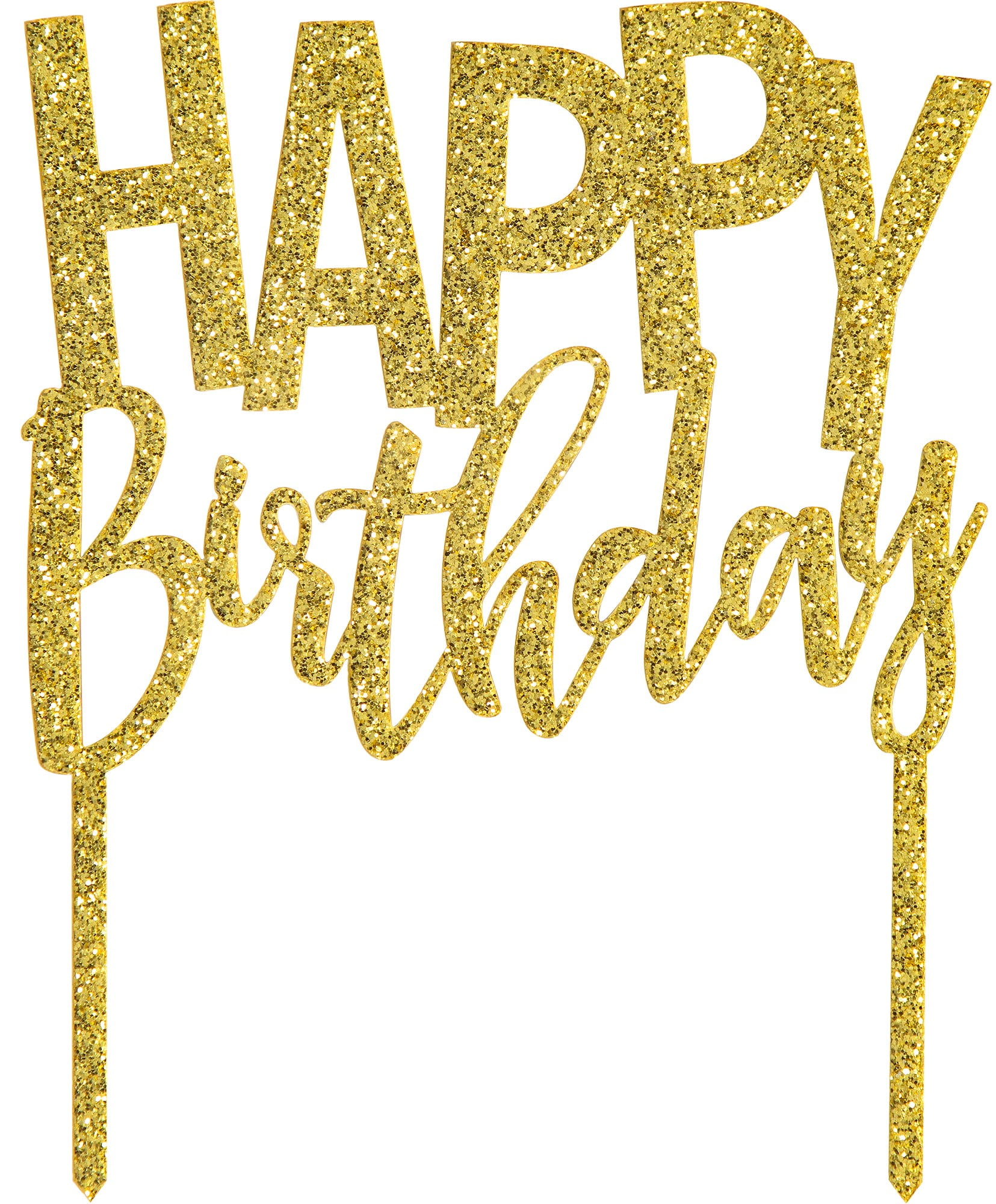 Way to Celebrate Gold Glitter Happy Birthday Cake Topper, 4.5" x 5.5", 1 Ct
