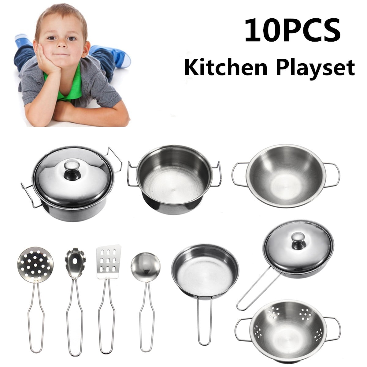 16pcs Mini Stainless Steel Kitchen Cooking Play Toys Cookware Pots Pans For Kids 