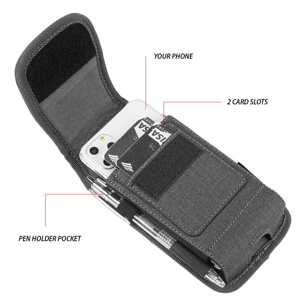 Luxmo Pro Series for Samsung Galaxy S21 FE Belt Holster (Vertical Nylon Rugged Fabric Phone Holder Pouch Carrying Case) with Touch Tool - Dark Grey - image 3 of 9