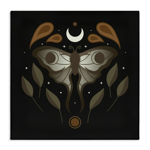 Stupell Industries Celestial Moth & Leaf Sprigs Animals Painting Wrapped Canvas Art Print Wall Art, 17 x 17