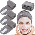 thumbnail image 1 of Banda para el cabello de microfibra para mujer, banda para el cabello lavable para el cuidado de la cara, banda ajustable con cinta mágica para baño, desmaquillaje y deporte, gris oscuro, paquete de 5, 1 of 5