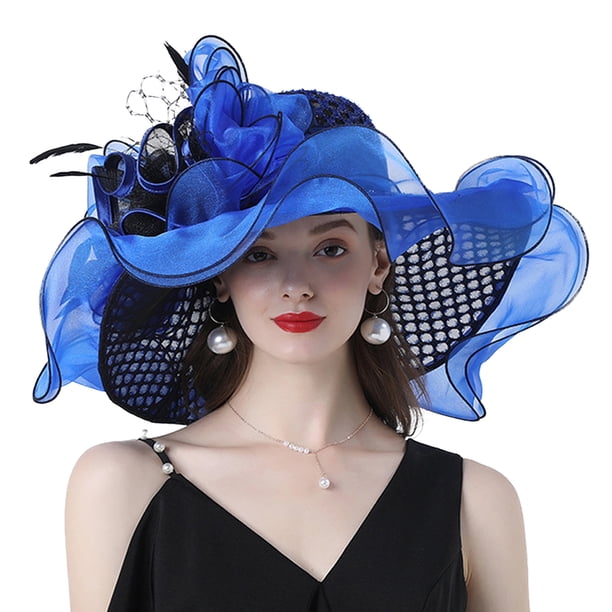 Txlixc Sombrero de mujer elegante tela de malla plegada con flores adornadas con cornisa ancha Txlixc moda