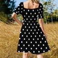 thumbnail image 3 of White Polka Dots on Black Background Short Sleeved Dress Woman's evening dress dress women elegant luxury, 3 of 5