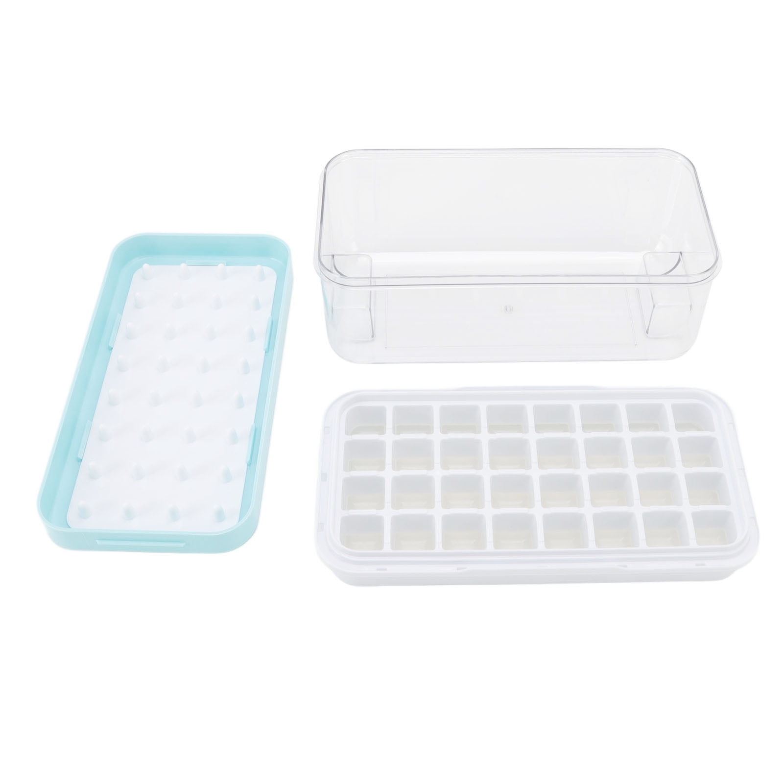 M Buder Ice Cube Tray Single Layer with Lid and Storage Box, Silicone Ice Maker Mold with Scoop for Home Kitchen, Freezer Ice Bin, Blue (10.2 x 5.3 inches / 26 x 13.5 cm)