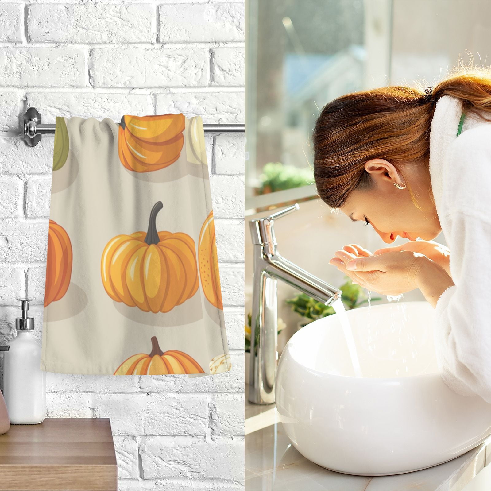Cute Pumpkins Hand Towels Cotton Bath Towels Large Face Towels Absorbent for Bathroom 2 Packs