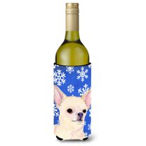 Carolines Treasures SS4610LITERK Chihuahua Winter Snowflakes Holiday Wine Bottle Hugger Wine Bottle multicolor