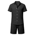 thumbnail image 4 of Letdown Men's Linen 2 Piece Short Set Summer Lightweight Beach Outfits Hollow Out Button Down Shirt and Shorts Solid Color Matching Sets, 4 of 4