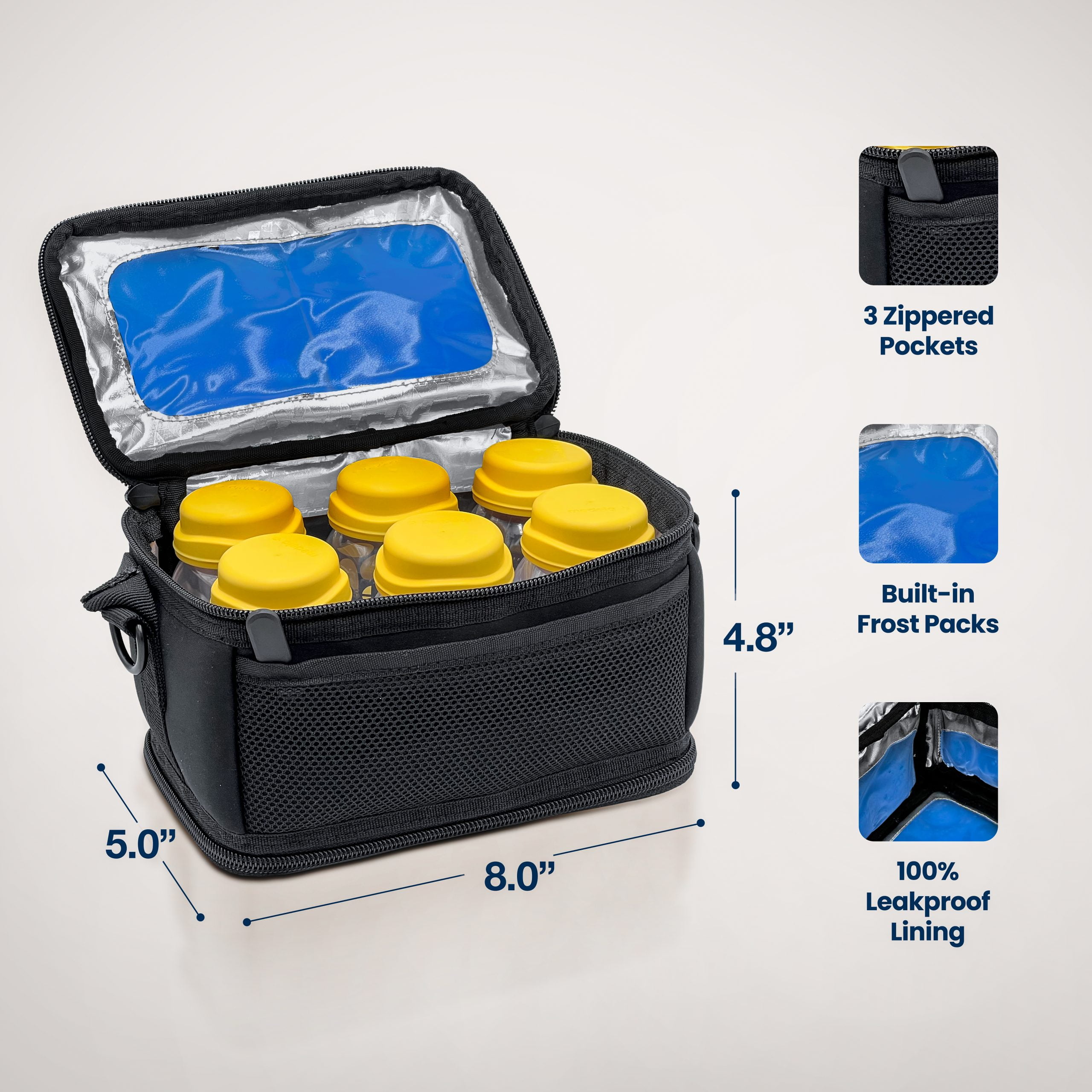 Encased Breastmilk Cooler Bag Designed for 6 Medela Express Milk Bottles - Insulated Freezable Storage Bag with Built-In Ice Packs for Travel / On the Go Moms
