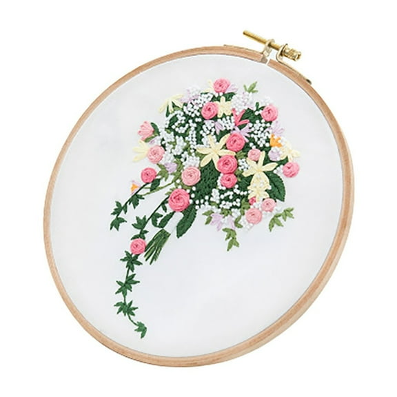 Kumdkd Beginner-Friendly Stamped Floral Embroidery Kit with Hoop, Threads & Pre-Printed Roses – Complete DIY Craft Set for Adults/Kids (8×8in)
