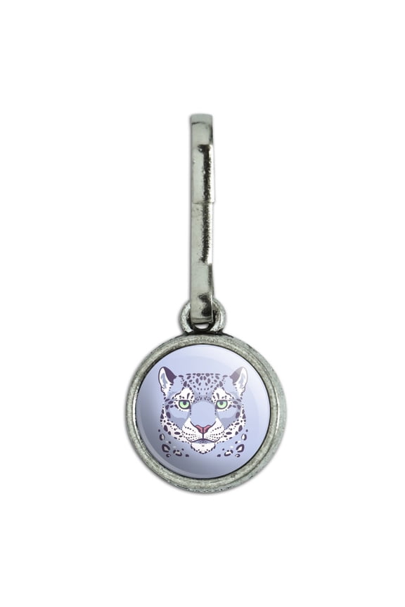 Spotted Snow Leopard Face Antiqued Charm Clothes Purse Suitcase Backpack Zipper Pull Aid