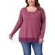 thumbnail image 1 of Blusas de manga larga de talla grande Agnes Orinda para mujeres, túnica de cuello cuadrado, blusa de otoño e invierno con dobladillo de encaje 4X fucsia, 1 of 5