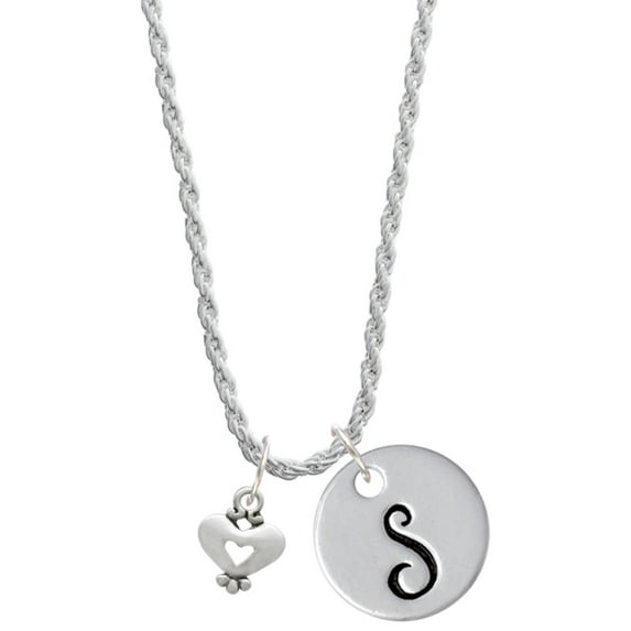 Delight Jewelry Silvertone Mini Heart with Cutout Silvertone Script Initial Disc - S - Charm Necklace, 20"+3"