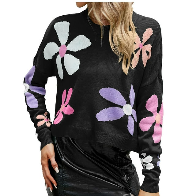 Qertyioot Pull pour Femmes, Mode Décontractée Manches Longues Col Rond Pull Tricoté
