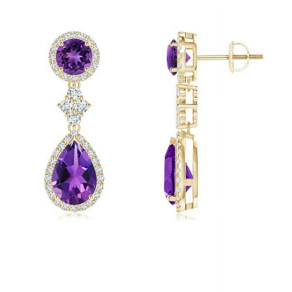 ANGARA 2.1 ct Natural Amethyst Drop Earrings with Diamond Halo in 14K Yellow Gold for Women (Size-9x6mm) | February Birthstone, Anniversary Jewelry Gift for Women | Natural Amethyst Earrings
