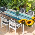 thumbnail image 2 of Spring Sunflowers Table Cloths for 8 Foot Rectangle Tables, Yellow Floral Turquoise Farmhouse Wood Grain Patio Waterproof Elastic Fitted Tablecloths, Washable Rectangular Table Cover for Camping, 2 of 8