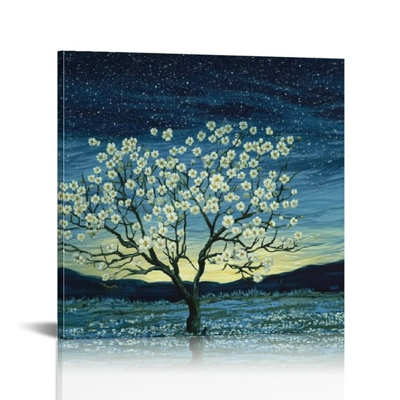 Starry Night Blossoms Canvas Art Print - Van Gogh, Sky, Unframed