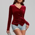 thumbnail image 7 of TKLPEHG Womens Tops V-Neck Velvet Ruched Tops Solid Color Lightweight Long Sleeve T Shirt Fall Tops Fashion Loose Comfy Casual Blouses Pullover (Wine,XL), 7 of 7