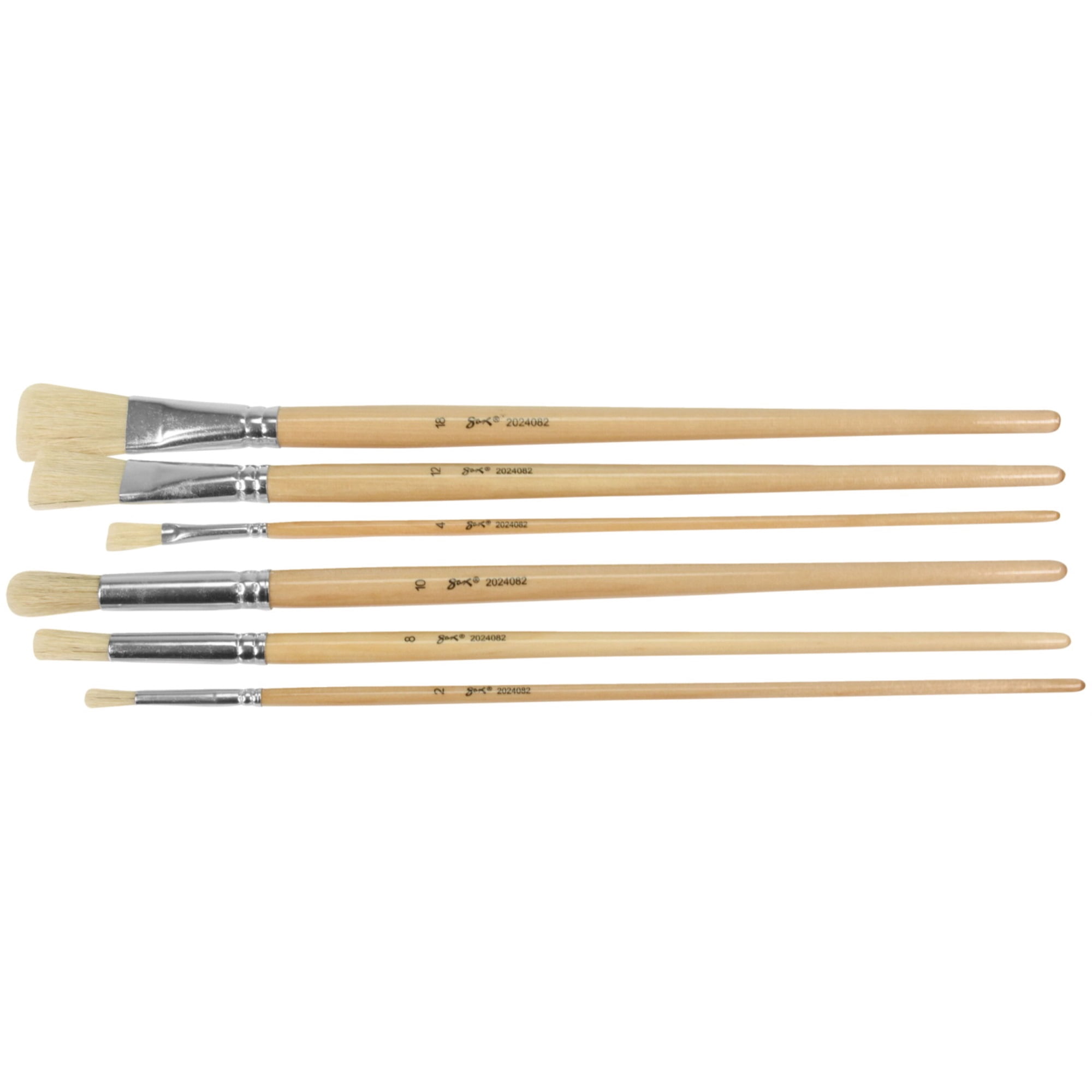 Sax Olympia Interlocked Hog Hair Bristle Long Handle Paint Brushes, Assorted Sizes, Set of 36