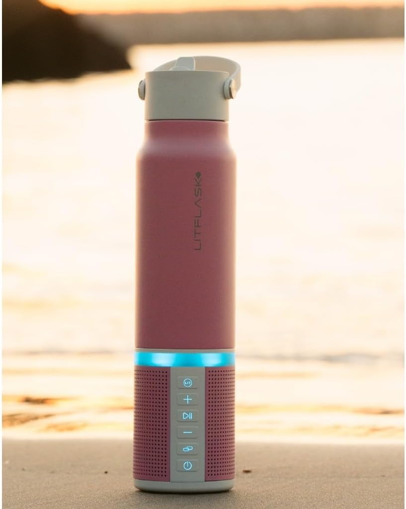 LITFLASK Smart Water Bottle with Premium Bluetooth Speaker, Pink, Portable Charger, LED Light, Stainless Steel, Mix & Match Colors, 20oz - Oprah's Favorite Things 2024