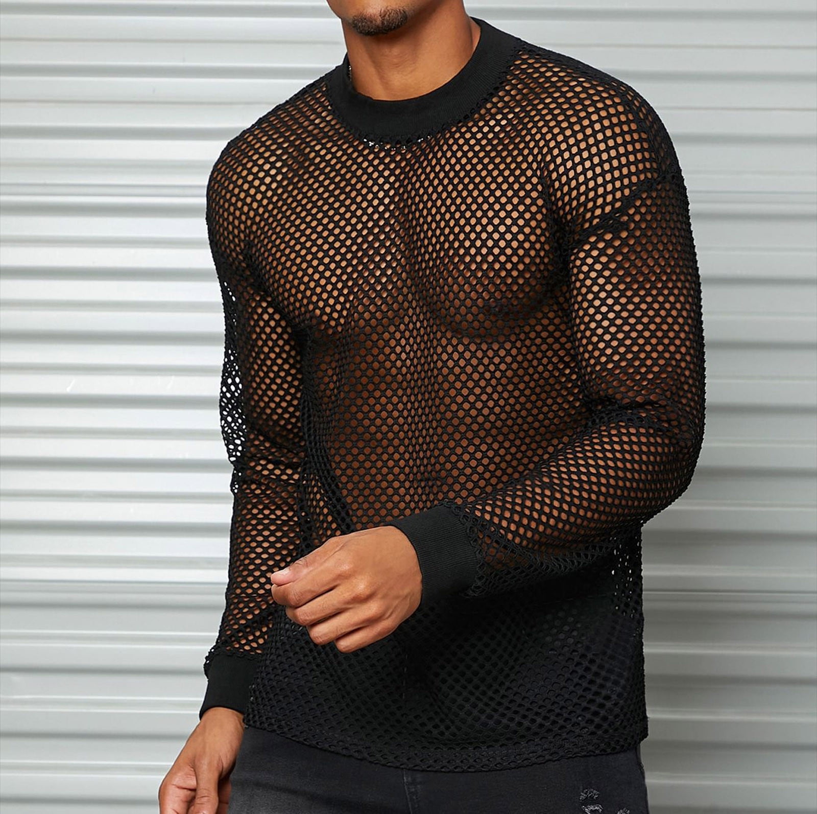 OTEMRCLOC Clearance Top! Men Fishnet Shirt Fishnet Mesh Transparent Muscle  T-Shirt Net Undershirt XXL 2023