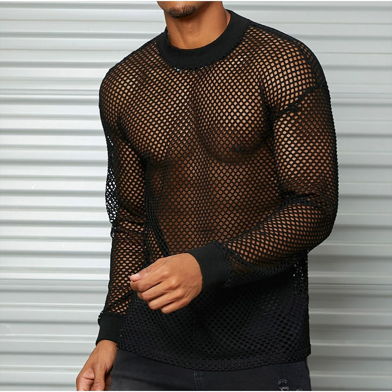 Feternal Men Fishnet Shirt Mens Fishnet Top Mesh Transparent Muscle T-Shirt  Net Undershirt Top shirts for men