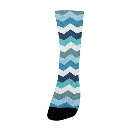 

Aqua Retro Vintage Chevron Geometrical Zig Zag Stripes Turquoise Light Blue Navy Blue and Seafoam Women s Custom Socks (Made In USA)
