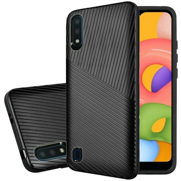 GSA Textured Embossed Lines Hybrid Case for Samsung Galaxy A01 - Black