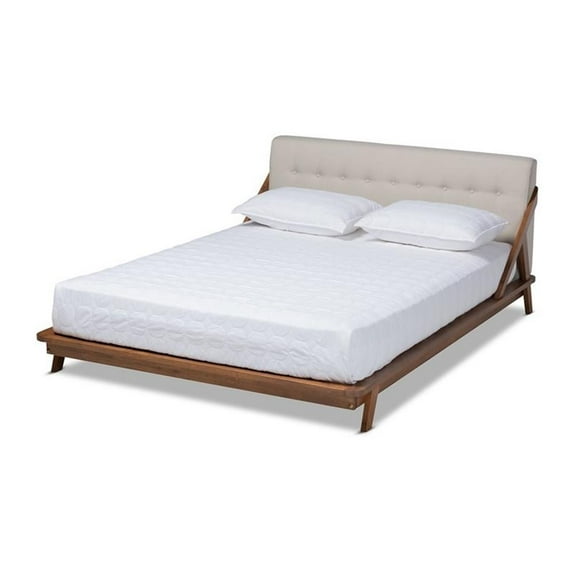 Allora Mid-Century Wood King Size Platform Bed in Light Beige