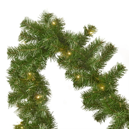 Noble House - 9-foot Noble Fir Pre-lit Warm White LED Artificial Christmas Garland - Green