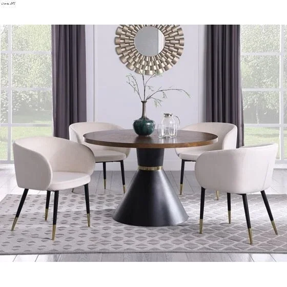 Luxurious 5Pc Dining Set, 48in. Round Dining Table with Velvet Upholstered Side Chair, Barrel Back and Gold Accent, Cream