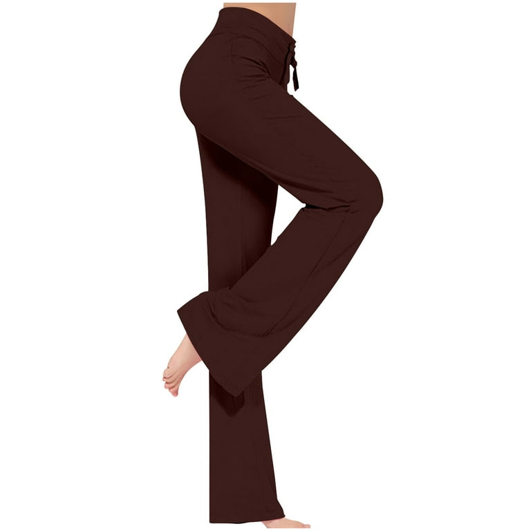 DeHolifer Wide Leg Yoga Pants for Women Loose Comfy Flare Sweatpants with  Pockets High Waist Stretch Pants Regular Fit Trouser Pant Brown M