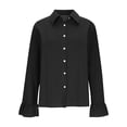 thumbnail image 2 of TaTaai Women's Loose Solid Color Lapel Long Sleeve Vintage Shirts Button Ruffle Cuff Linen Style Casual Lightweight Soft Daily Tops Gift, 2 of 9
