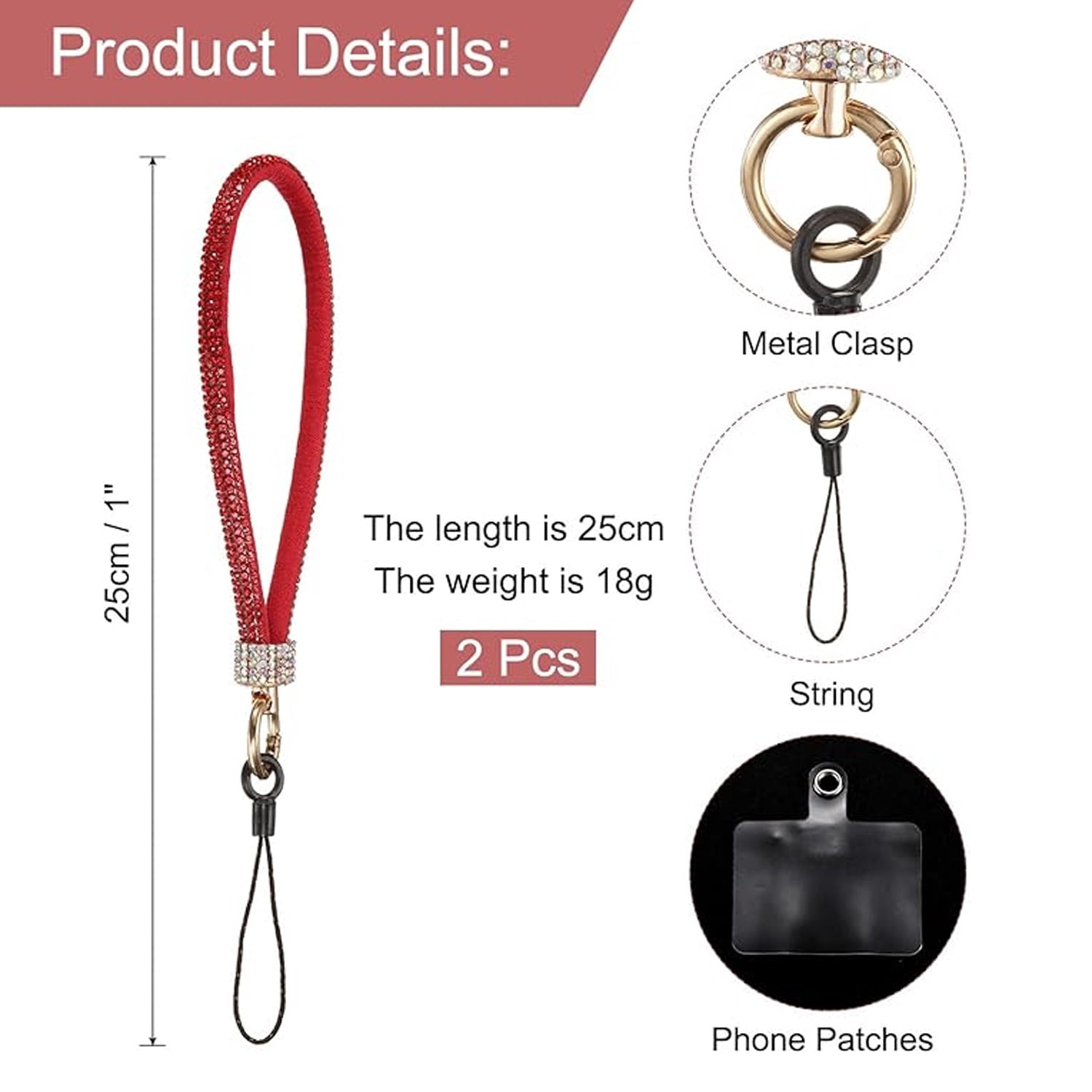 Diamond Style Phone Wristlet Strap Accessory - Red