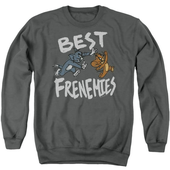 Tom and Jerry Movie Best Frenemies Unisex Adult Crewneck Sweatshirt,Charcoal, Medium