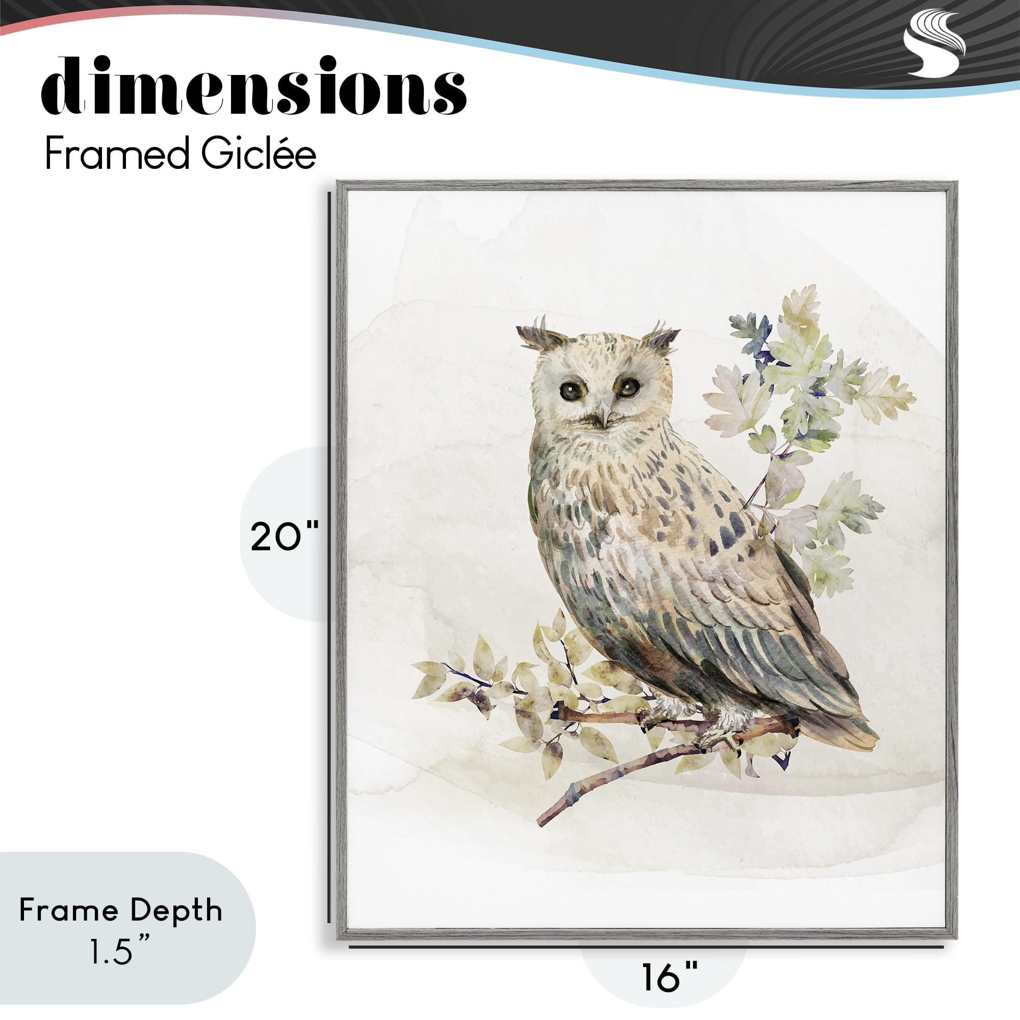 Stupell Industries Forest Owl with Foliage Gray Framed Giclee Art, design by CAD Designs