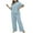 Blue, variant on SwiftWear Plus Size Women's Solid Summer Color Notch Neck Pajama Set - Fashionable Short Sleeve Pants Lounge Wear for Cozy Home Comfort, Stylish & Soft Pjs