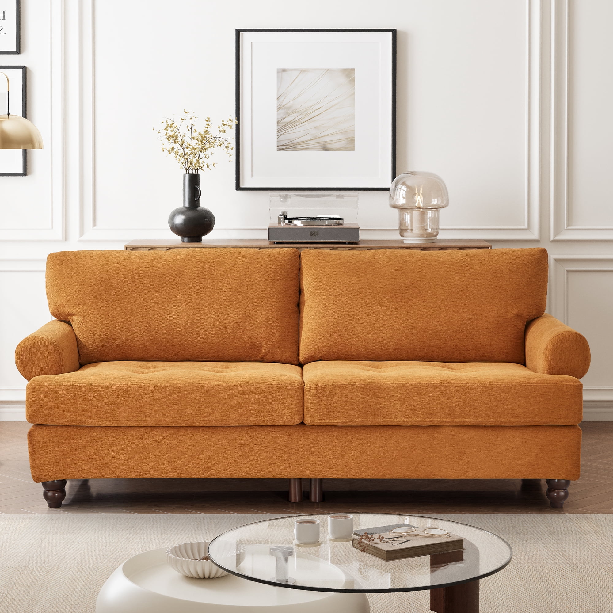 Me'on 81" Rolled Arm Sofa Couch with Storage, Mid Century Modern Decor Upholstered Couches for Living Room, Button Tufted Loveseat for Bedroom, Blue